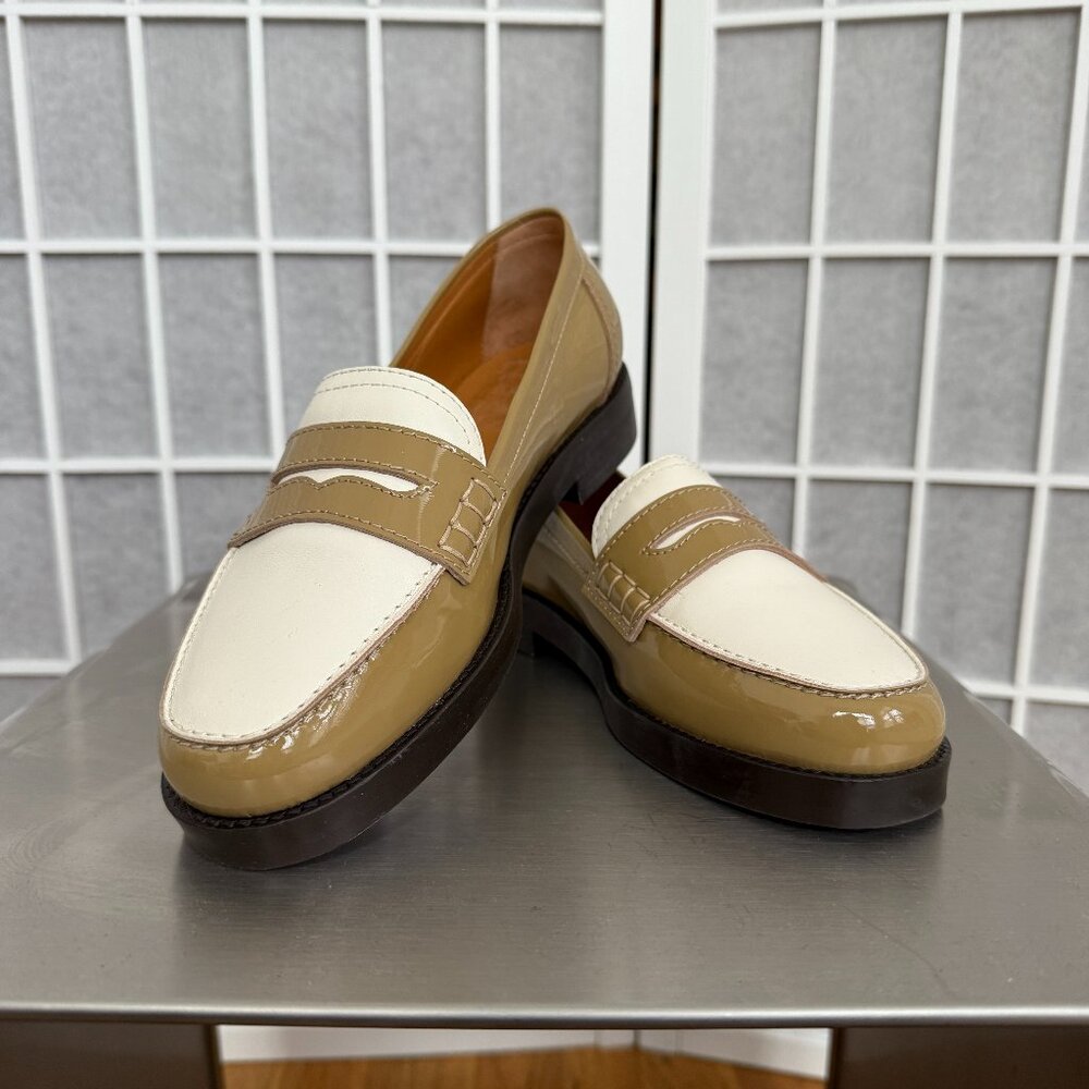 Sezane Andrea Loafer - Patent Tan and White - Size 36 - Like New